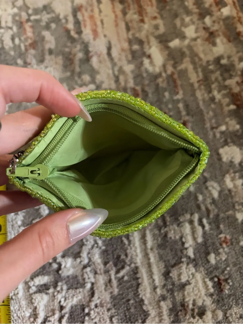 Y2K Lime Green Beaded Coin Purse Keychain Wallet